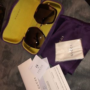 Gucci Oversize Square-Frame Metal Sunglasses